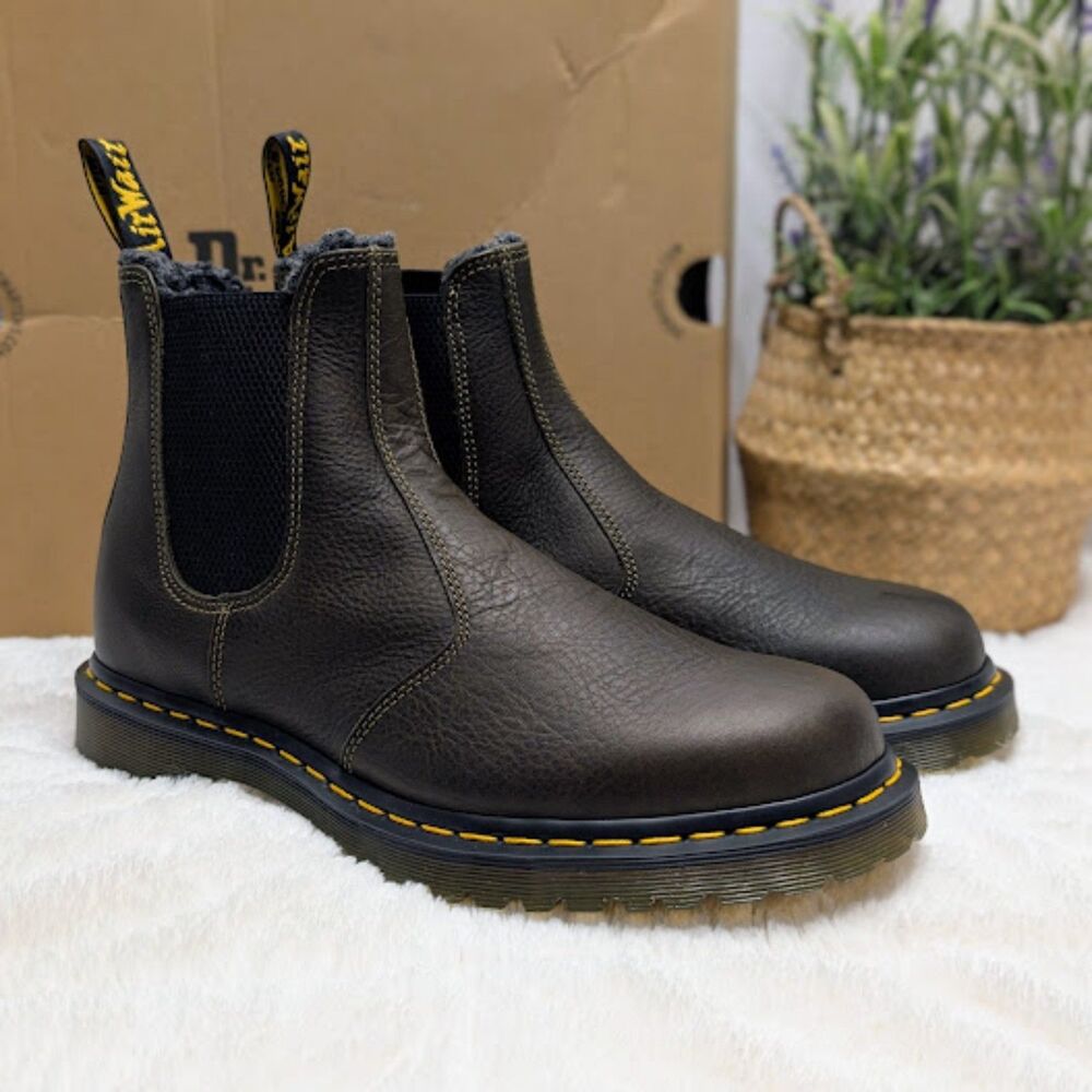 Dr. Martens 2976 Faux Fur Lined Grizzly Leather Chelsea Boots W10 M9 UK8 NIB